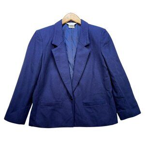 Vintage Tan Jay Womens Wool Blend Blazer Size 12 Navy Blue Made In USA